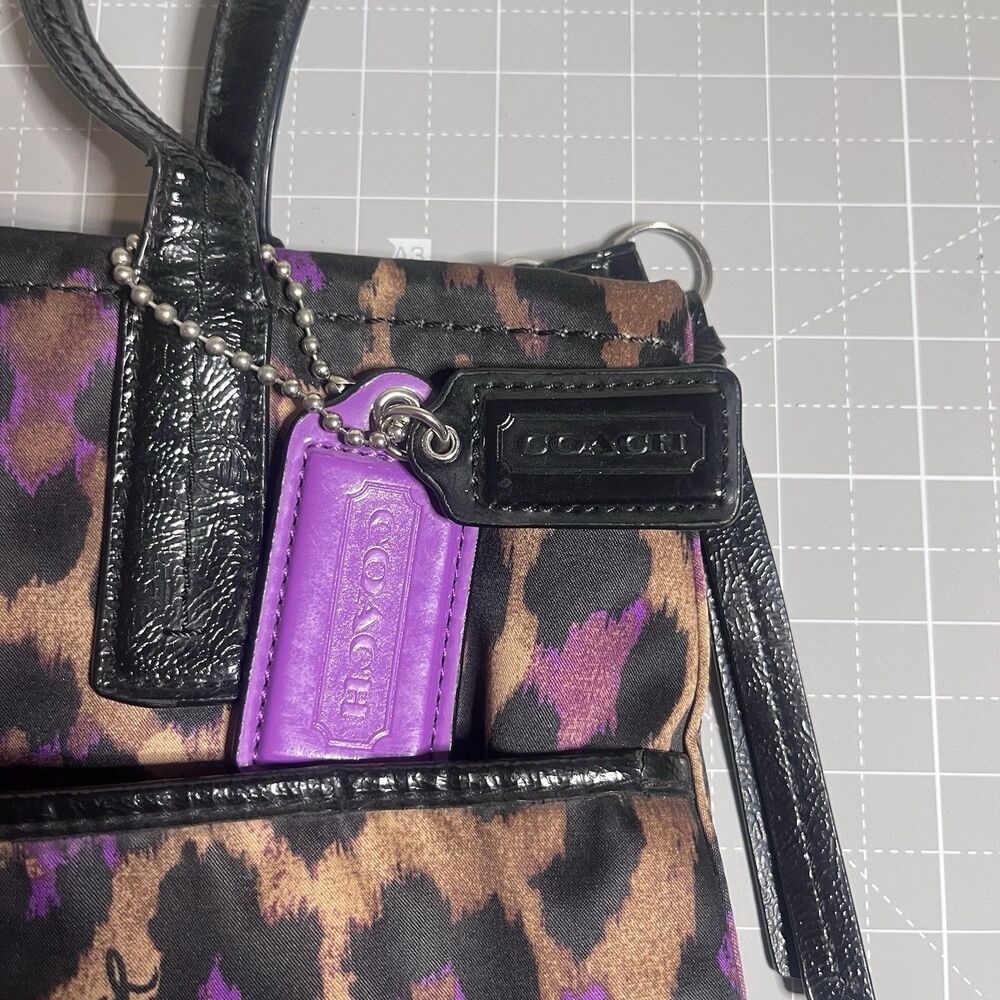Coach Signature Ocelot Leopard Print Tote F25282 – Black/Purple/Brown Sateen - Picture 7 of 9